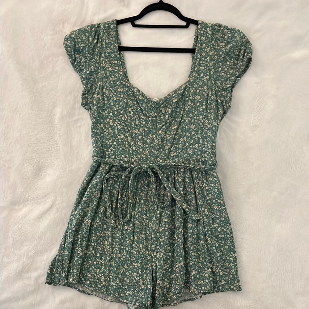 American Eagle Green Floral Romper  L